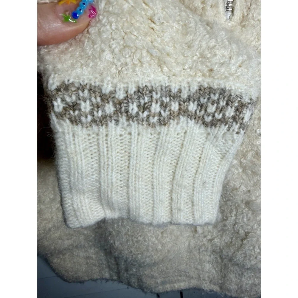 Elie Tahari Wool Blend Crochet Collar 1/4 Zip Cozy Sweater Women's Size Medium